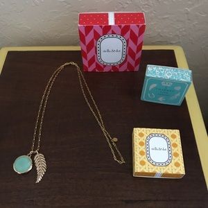 Stella & Dot gold chain, feather & stone locket